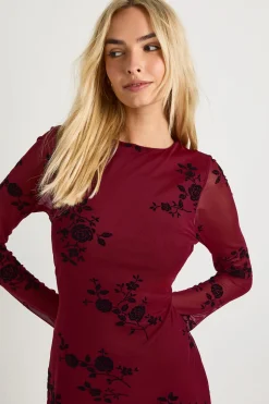 boohoo Robe mini Devore à manches évasées<Femme Robes À Manches Longues|Robes