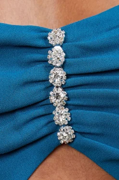 Robe Mini d'Occasion Petite en Crêpe avec Découpes et Finitions Diamantées