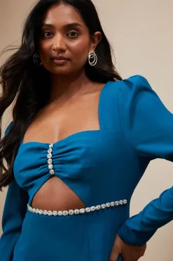 Robe Mini d'Occasion Petite en Crêpe avec Découpes et Finitions Diamantées