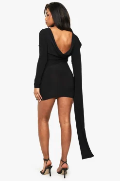 boohoo Robe Mini Dos Nu Drapée En Tissu Soyeux<Femme Robes Moulantes|Robes À Manches Longues
