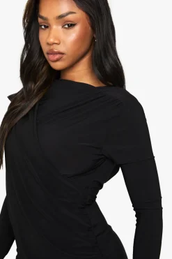 boohoo Robe Mini Dos Nu Drapée En Tissu Soyeux<Femme Robes Moulantes|Robes À Manches Longues