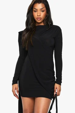 boohoo Robe Mini Dos Nu Drapée En Tissu Soyeux<Femme Robes Moulantes|Robes À Manches Longues