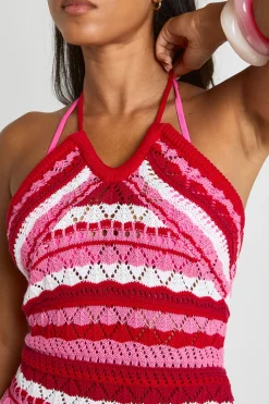 boohoo Robe Mini Dos Nu En Maille Crochet À Rayures<Femme Robes|Robes Dos Nu