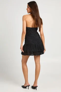 boohoo Robe Mini Dos Nu À Pois Plissée Avec Col Licou<Femme Pois|Robes Patineuses