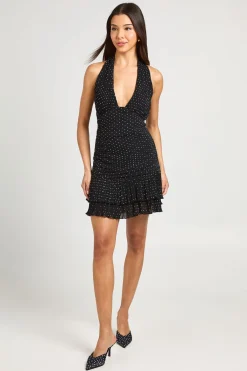 boohoo Robe Mini Dos Nu À Pois Plissée Avec Col Licou<Femme Pois|Robes Patineuses