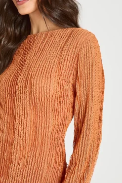 Robe Mini À Dos Ouvert Avec Manches Évasées En Crochet Texturé