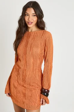 Robe Mini À Dos Ouvert Avec Manches Évasées En Crochet Texturé