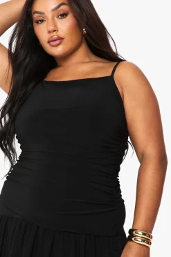 Robe Mini à Double Couche avec Fronces et Ourlet Tombant