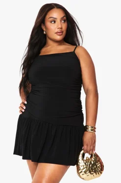 Robe Mini à Double Couche avec Fronces et Ourlet Tombant
