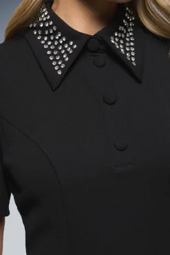 Robe Mini DP Luxe Col Diamanté à Coupe Droite