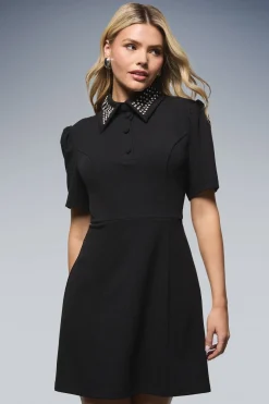 Robe Mini DP Luxe Col Diamanté à Coupe Droite