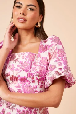Dorothy Perkins Robe Mini DP Luxe à Encolure Carrée en Jacquard Rose<Femme Robes|Toutes Les Robes