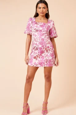 Dorothy Perkins Robe Mini DP Luxe à Encolure Carrée en Jacquard Rose<Femme Robes|Toutes Les Robes