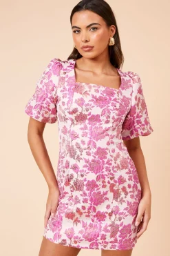 Dorothy Perkins Robe Mini DP Luxe à Encolure Carrée en Jacquard Rose<Femme Robes|Toutes Les Robes