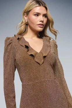 Robe Mini DP Luxe en Jersey Pailleté avec Volants Devant