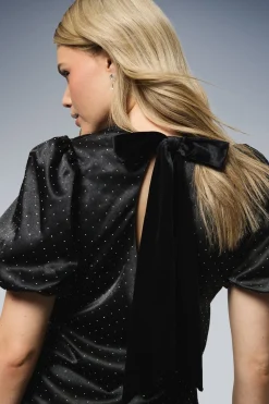 Robe Mini DP Luxe en Satin à Manches Bouffantes avec Diamants