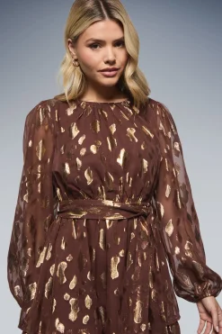 Robe Mini DP Luxe à Manches Bouffantes et Jupe Étagée en Jacquard