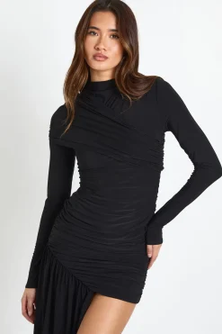 Robe mini à drapé avec col montant