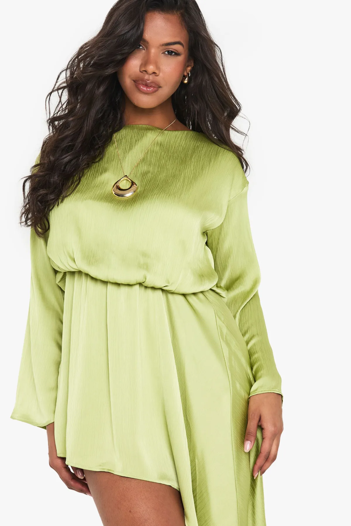 boohoo Robe mini drapée blouson à encolure bateau<Femme Robes Courtes|Robes À Manches Longues