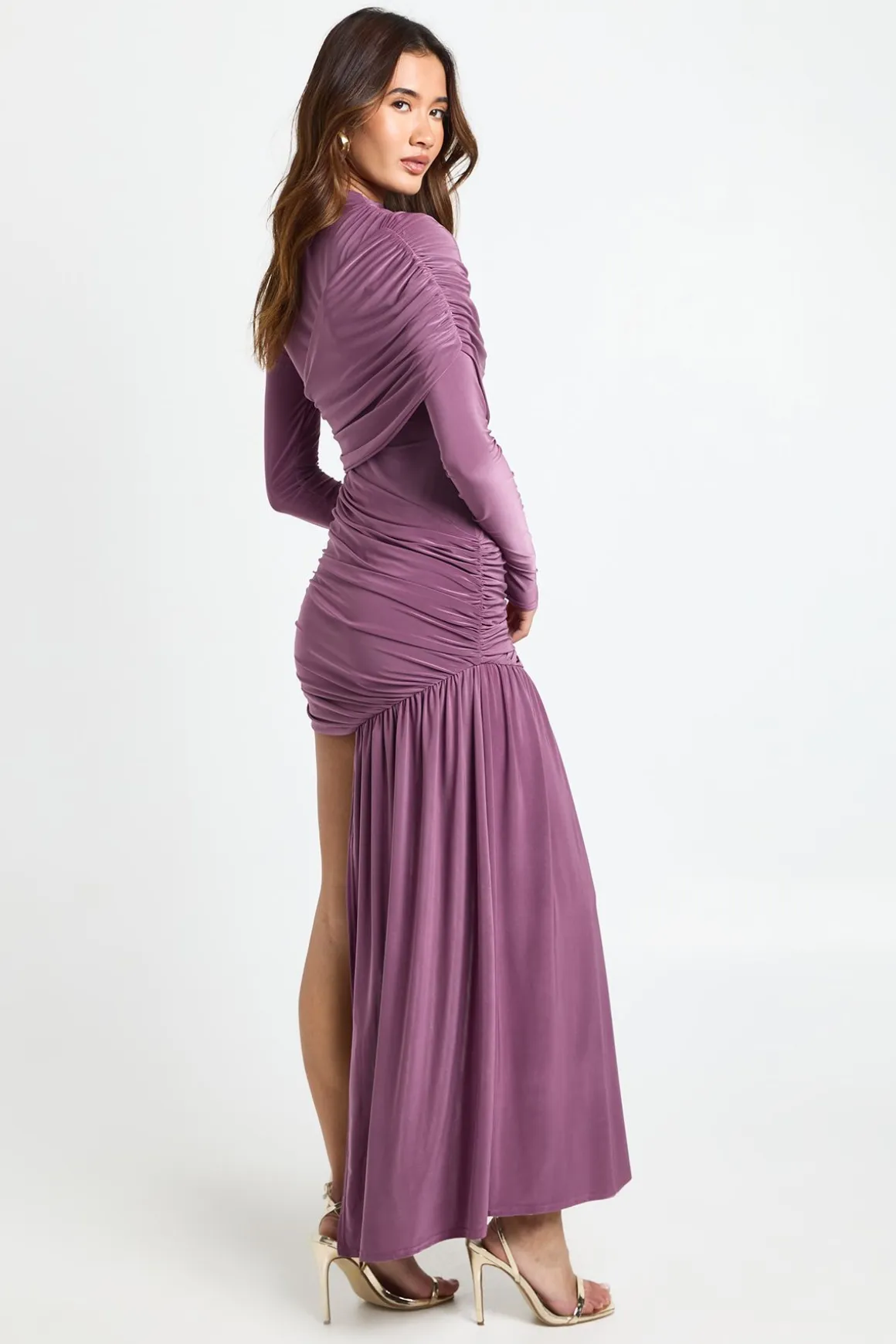 Robe mini drapée à col montant