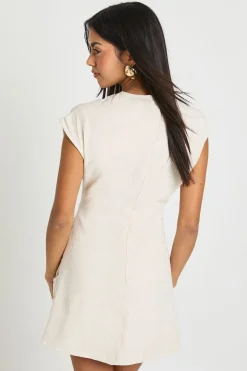 Robe Mini Drapée à Fronces Effet Lin