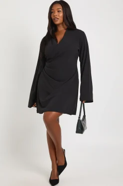 Robe Mini Drapée Grande Taille avec Détail Enveloppant Tissé