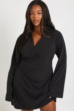Robe Mini Drapée Grande Taille avec Détail Enveloppant Tissé