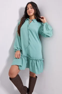 Robe Mini Droite Petite avec Détail Col Noué