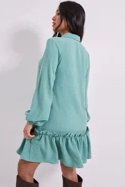 Robe Mini Droite Petite avec Détail Col Noué
