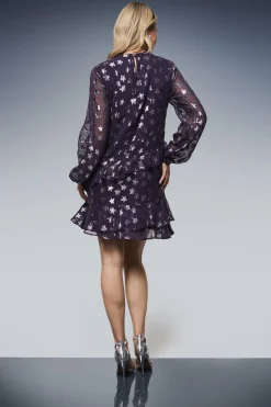 Robe Mini Droite à Volants DP Luxe Motif Jacquard Étoiles
