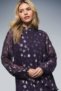 Robe Mini Droite à Volants DP Luxe Motif Jacquard Étoiles