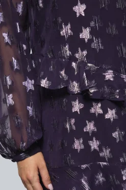 Robe Mini Droite à Volants DP Luxe Motif Jacquard Étoiles