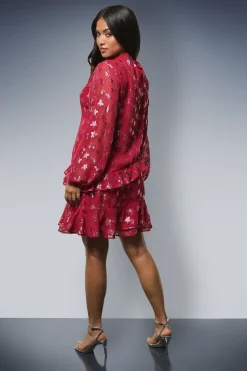 Robe Mini Droite à Volants Petite DP Luxe Jacquard Étoiles