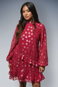 Robe Mini Droite à Volants Petite DP Luxe Jacquard Étoiles