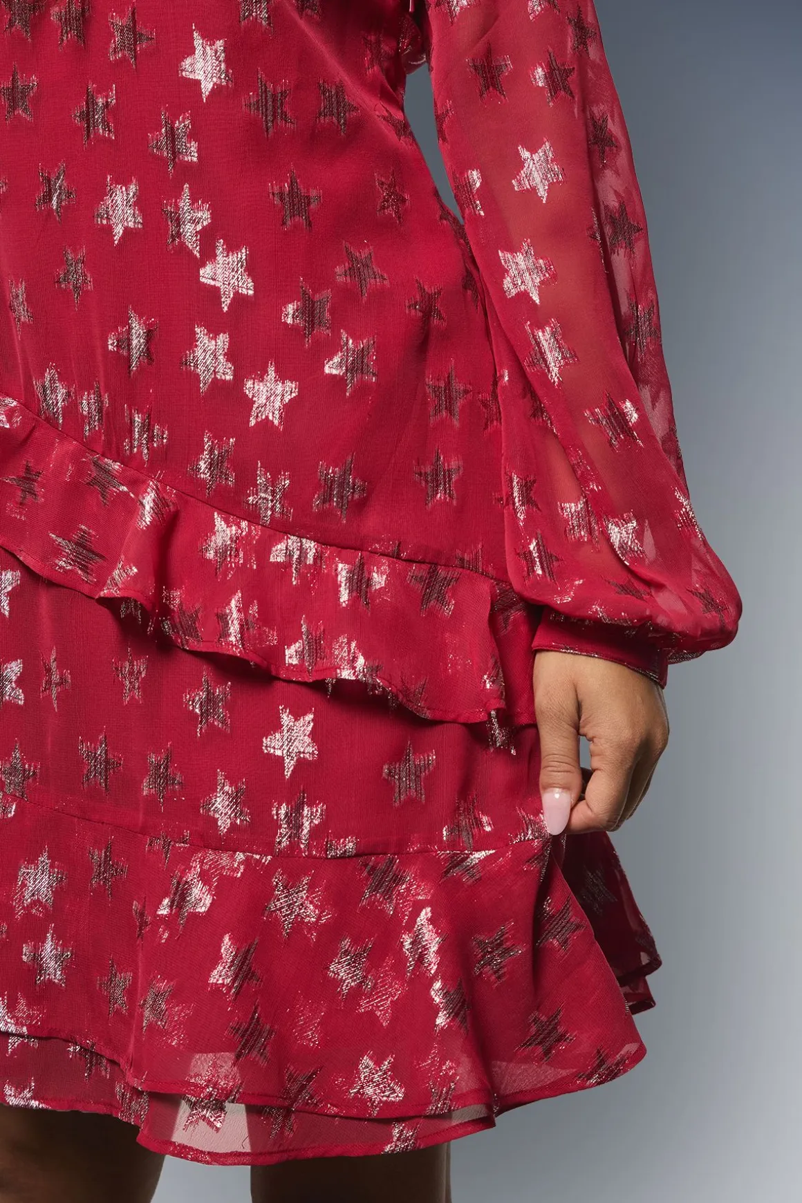 Robe Mini Droite à Volants Petite DP Luxe Jacquard Étoiles