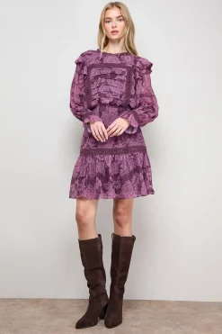 Oasis Robe Mini à Détails Plissés et Bordure en Dentelle Imprimée<Femme Satin Et Dentelle|Robes À Manches Longues