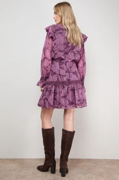 Oasis Robe Mini à Détails Plissés et Bordure en Dentelle Imprimée<Femme Satin Et Dentelle|Robes À Manches Longues