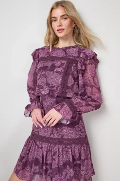 Oasis Robe Mini à Détails Plissés et Bordure en Dentelle Imprimée<Femme Satin Et Dentelle|Robes À Manches Longues