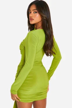 boohoo Robe mini à détails torsadés et froncés<Femme Robes Moulantes|Robes À Manches Longues
