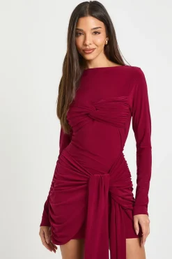 boohoo Robe Mini à Détail Torsadé Froncé<Femme Robes Moulantes|Robes À Manches Longues