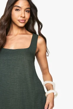 boohoo Robe mini effet lin à encolure carrée et ourlet tombé<Femme Robes Courtes|Robes