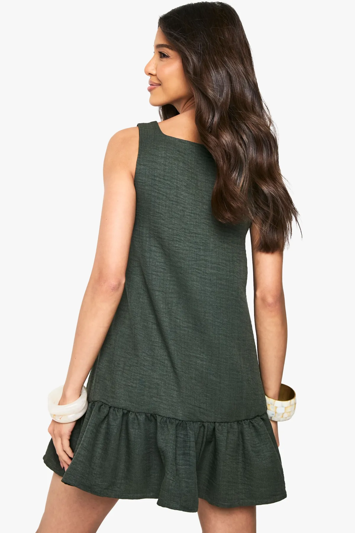 boohoo Robe mini effet lin à encolure carrée et ourlet tombé<Femme Robes Courtes|Robes