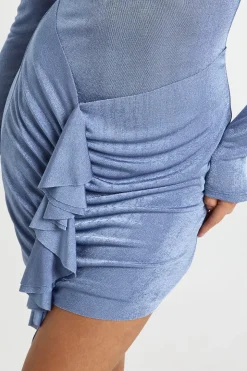 Robe mini en acétate moulante à encolure fendue et détails à volants