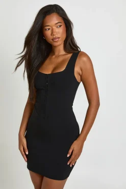 Robe Mini En Bengaline Avec Agrafes Et Œillets