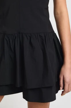 Robe Mini en Bengaline à Col V et Jupe Froncée