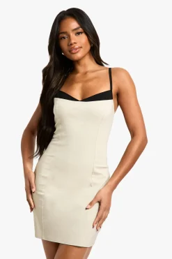 Robe Mini en Bengaline à Insert Contrasté