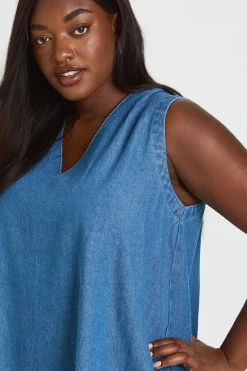 Robe Mini En Chambray Grande Taille À Col V
