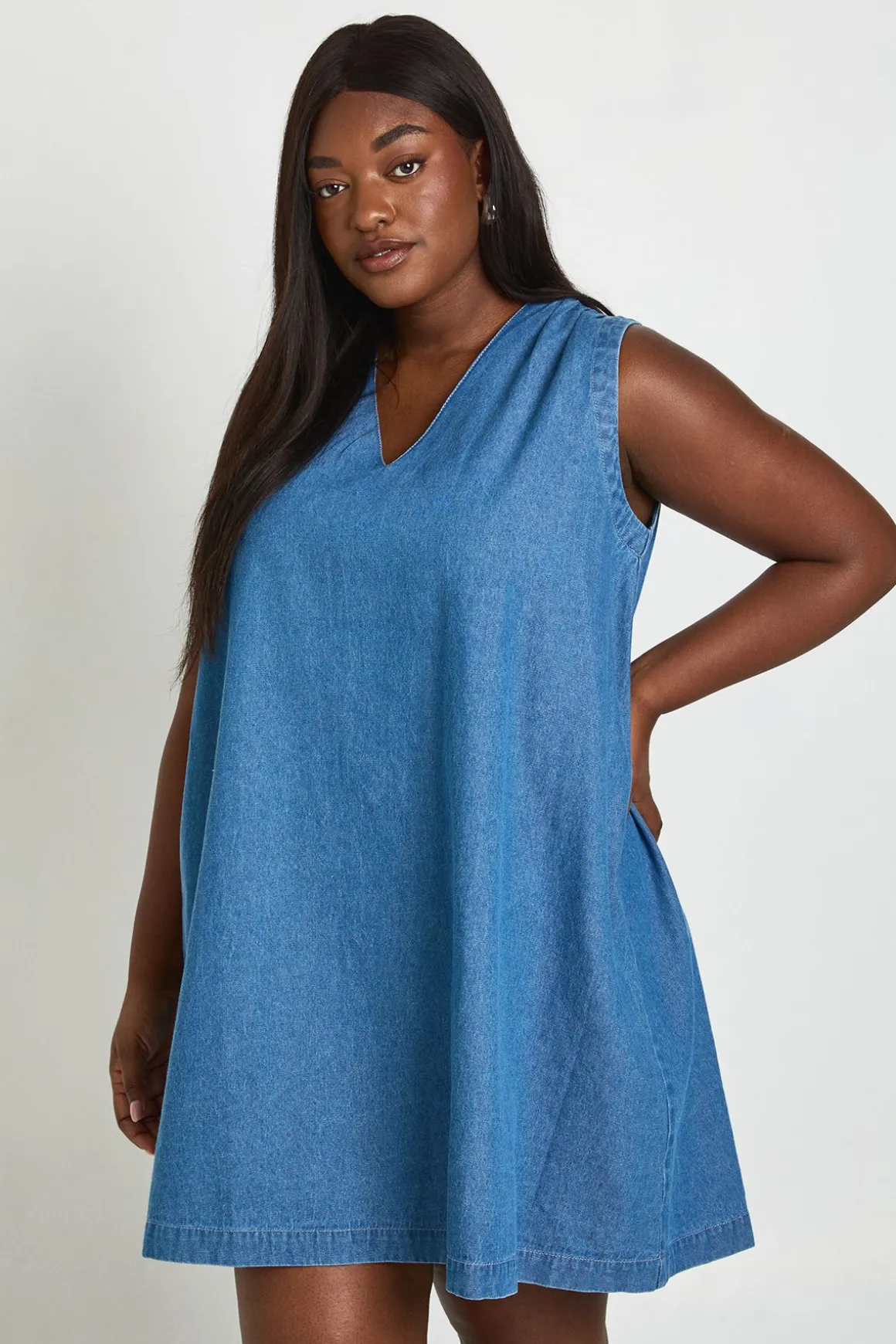 Robe Mini En Chambray Grande Taille À Col V