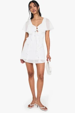 boohoo Robe Mini en Chiffon Dobby à Volants<Femme Robes|Toutes Les Robes