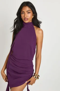 boohoo Robe mini en chiffon à encolure halter<Femme Robes Moulantes|Robes